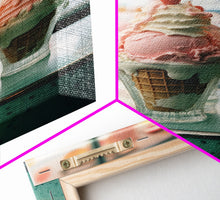 Load image into Gallery viewer, A Strawberry Sunday Kitchen Decor, Ice Cream Art, Framed Canvas Print, Ice Cream Parlor Decor, Icecream Shop Wall Art, MCM Style Decor