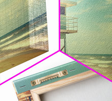 Load image into Gallery viewer, Beach Lifeguard Hut, Framed Canvas Print, Liminal Art, Framed Wall Decor, Beach Lifeguard Photography, Surf Art, Surf Print, Nautical Decor