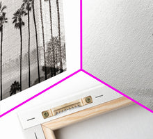 Load image into Gallery viewer, Black And White Miami Rain Storm, Framed Canvas Print, Liminal Art, Liminal Spaces, Framed Wall Art, Office Decor, Dark Moody Art