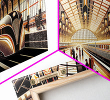Load image into Gallery viewer, Art Deco Train Station - Retro Decor - Framed Canvas Print - Subway Art - Art Deco Pattern - Unique Retro Wall Art - Gift For Him