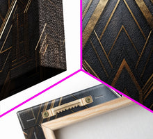 Load image into Gallery viewer, Black and Gold Art Deco Wall Art, Framed Canvas Print, 1920s Art Deco Print, Stylish Art Deco Canvas Poster, Framed or Unframed, Retro