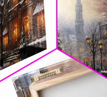 Cargar imagen en el visor de la galería, Christmas Village Winter Wonderland Canvas Print, Framed Wall Art, Christmas Decor, Retro Christmas Oil Painting, Christmas Art