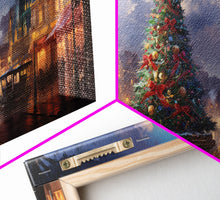 Cargar imagen en el visor de la galería, Christmas Decor Handmade, Framed Canvas Print, Beautiful Winter Wonderland Christmas Village, Christmas Tree Art