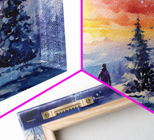 Carregar imagem no visualizador da galeria, A Christmas Day Hike - Winter Wonderland Framed Canvas Print - Christmas Decor - Christmas Oil Painting - Holiday Wall Art Painting