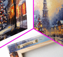 Cargar imagen en el visor de la galería, Christmas Centerpiece Wall Art - Framed Canvas Print - Winter Wonderland Victorian Village Decorated for Christmas Canvas Wall Art