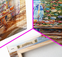 Cargar imagen en el visor de la galería, Christmas tree with surfboards on the beach, Framed Canvas Print tropical holiday wall art perfect beach Christmas decor holiday gift idea