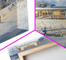 Cargar imagen en el visor de la galería, Christmas Cottage Wall Art, Framed Canvas Print, Winter Wonderland Landscape Print