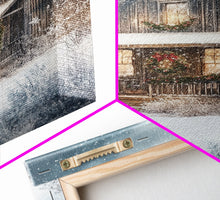 Load image into Gallery viewer, Beautiful Woods Cabin Framed Canvas Print, Extra Large Fall Decor, Mid Century Modern Winter Wall Art, Modern Christmas