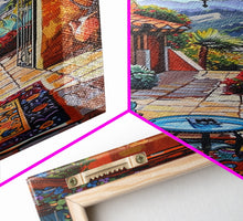 Load image into Gallery viewer, Cozy Southwestern Patio Framed Canvas Print Colorful Courtyard Best Gift Idea Home Decor Bright Seasonal Art Above Sofa Wall Art