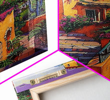 Carregar imagem no visualizador da galeria, Framed Canvas Print Tall Art Mexican Style Scenic Steps Lined With Colorful Flowers And Architecture