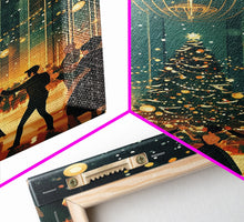 Load image into Gallery viewer, Elegant Ballroom Christmas Dance Scene with Holiday Lights and Decorations, Perfect Holiday Decor for Winter Wonderland, Framed Canvas Print