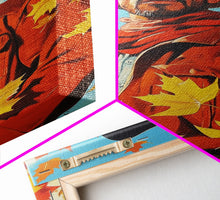 Load image into Gallery viewer, Autumn Cowboy Holiday Decor Framed Canvas Print with Leaves, Colorful Seasonal Wall Art Gift Idea 2024