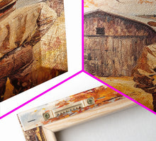 Carregar imagem no visualizador da galeria, Autumn Cowboy Barn Framed Canvas Print - Fall Harvest Country Wall Art Best Gift Idea 2024 Rustic Farmhouse Decor