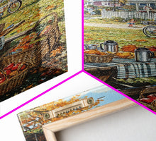 Carregar imagem no visualizador da galeria, Autumn Picnic Outdoors Tall Art Framed Canvas Print With Basket Of Apples, Fall Scene Wall Art, Country Farmhouse Decor For Kitchen