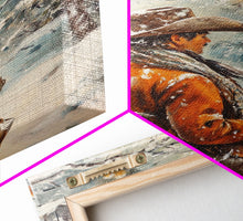 Load image into Gallery viewer, Cowboy in Snowy Orchard Canvas Print with Frosty, Christmas Wall Art Gift, Seasonal Decor, Winter Wonderland, Holiday Decor, Canvas Print