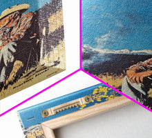 Load image into Gallery viewer, Cowboy in Snowy Sunset Landscape Canvas Print, Winter Wall Art, Seasonal Western Decor, Holiday Gift, Christmas Wall Art, Canvas Print