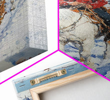 Load image into Gallery viewer, Cowboy Riding Horses in Snow Canvas Print, Winter Wall Art, Rustic Christmas Decor, Holiday Gift Idea, Seasonal Art, Framed Canvas Print