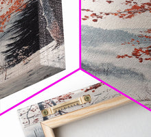 Carregar imagem no visualizador da galeria, Canvas Print of Snowy Mountain Trees Red Leaves, Winter Wonderland Wall Art, Best Gift Idea, Moody Landscape, Rustic Christmas Decor