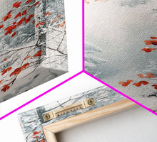 Carregar imagem no visualizador da galeria, Canvas Print of Winter Wonderland with Red Leaves in Snow, Winter Wall Art, Best Gift Idea, Moody Landscape, Christmas Home Decor
