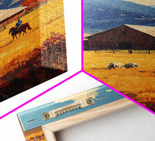 Load image into Gallery viewer, Cowboy Herding Cattle Framed Canvas Print Rustic Autumn Landscape With Barn And Vibrant Fall Colors Perfect Country Christmas Decor Art