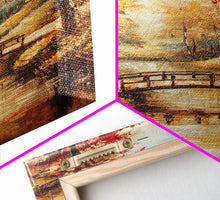 Carregar imagem no visualizador da galeria, Autumn Bridge Over Stream Framed Canvas Print Wall Art Fall Landscape Decor, Rustic Autumn Art Gift, Seasonal Wall Art