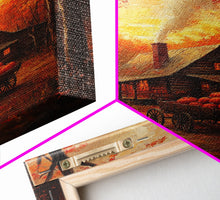 Carregar imagem no visualizador da galeria, Autumn Cabin with Pumpkins Framed Canvas Print, Warm Fall Countryside Scene with Golden Leaves, Cozy Rustic Farmhouse Wall Art Decor