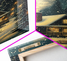 Load image into Gallery viewer, Cozy Cabin in Snowy Winter Forest, Warm Christmas Lights and Peaceful Holiday Scene, Perfect for Winter Wall Art, Framed Canvas Print