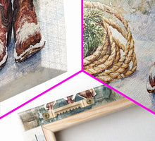 Carregar imagem no visualizador da galeria, Canvas Print Cowboy Boots with Christmas Wreath and Rope, Rustic Christmas Decor, Winter Western Holiday Art, Farmhouse Wall Print