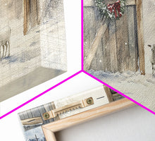 Load image into Gallery viewer, Christmas decor farmhouse Framed Canvas Print snowy barn Christmas scene holiday wall art best gift Christmas decor Christmas tree art 2024
