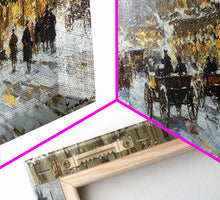 Carregar imagem no visualizador da galeria, Bustling Christmas Street Scene Tall Art Framed Canvas Print Vintage Winter Holiday Scene With Horse-Drawn Carriages And Festive Lights