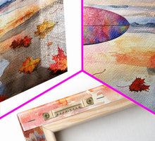 Carregar imagem no visualizador da galeria, Autumn Surfing Sunset Canvas Print | Fall Surf Art Gift | Seasonal Wall Art Decor | Gift Idea | Beach Decor Fall Theme | Framed Canvas Print