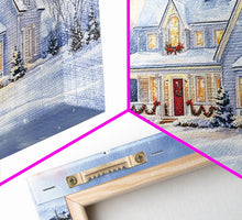 Load image into Gallery viewer, Cozy Winter House with Snowy Landscape, Christmas Decor, Framed Canvas Print, Farmhouse Christmas Decor, Seasonal Wall Art, Gift Idea