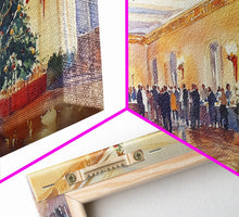 Load image into Gallery viewer, Elegant Ballroom Christmas Party Scene, Framed Canvas Print, Holiday Wall Art, Christmas Decor, Wall Art, Seasonal Decor, Best Gift Idea