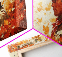 Load image into Gallery viewer, Cowboy and Fall Leaves, Framed Canvas Print Seasonal Wall Art Christmas Cowboy Gift Winter Landscape Wall Decor