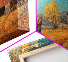 Load image into Gallery viewer, Cowboy Horse Autumn River Framed Canvas Print Perfect Above Sofa Fall Cowboy Art Moody Landscape Fall Western Wall Art