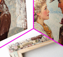 Load image into Gallery viewer, Cowboy and Cowgirl meet under the mistletoe, framed canvas print, cute winter wall art, Christmas home decor, seasonal rustic decor