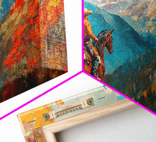 Carregar imagem no visualizador da galeria, Female cowboy in fall forest, Framed Canvas Print, tall striking artwork rustic or modern farmhouse seasonal wall art