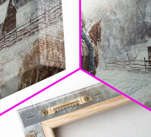 Carregar imagem no visualizador da galeria, Autumn-themed Framed Canvas Print of a cowgirl in a pumpkin patch surrounded by vibrant fall leaves, seasonal decor and cozy fall accents