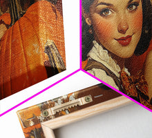 Load image into Gallery viewer, Cowgirl In A Pumpkin Patch, Framed Canvas Print, Retro Style Fall or Thanksgiving Wall Art, Farmhouse Decor, Christmas Wall Decor Gift