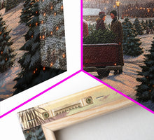 Cargar imagen en el visor de la galería, Christmas Tree Farm Framed Canvas Print, Red Truck Winter Scene, Farmhouse Christmas Decor, Christmas Vacation Decor, Holiday Art Gift