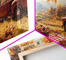 Carregar imagem no visualizador da galeria, Fall Picnic Afternoon Framed Canvas Print, Rustic Farmhouse Decor, Autumn Country Landscape Art, Modern Farmhouse Wall Art, Seasonal Gift