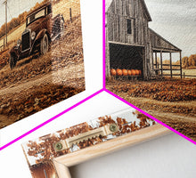 Carregar imagem no visualizador da galeria, Farmhouse Autumn Decor Framed Canvas Print with Rustic Truck and Barn, Fall Country Art Wall Decor, Pumpkin Harvest Gift Idea Seasonal Decor