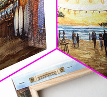 Load image into Gallery viewer, Beach Christmas Market Framed Canvas Print, Coastal Holiday Market Scene Wall Art, Christmas Decor Wall Art