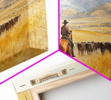 Load image into Gallery viewer, Cowboy On Snowy Path Framed Canvas Print Tall Art Winter Wonderland Western Christmas Decor Rustic Winter Wall Art Gift Cowboy Holiday Gift