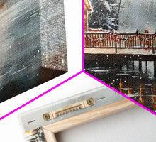 Load image into Gallery viewer, Beach house porch with Christmas garland and seashells, Framed Canvas Print festive tropical decorations, perfect coastal Christmas wall art