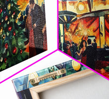 Load image into Gallery viewer, Elegant ballroom Christmas tree with dancing couples, framed canvas print vibrant holiday party decor perfect seasonal wall art