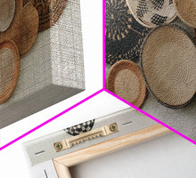 Load image into Gallery viewer, Basket Wall Decor Framed Canvas Print, Boho Wall Art, Wicker Round Bowl Art, Wicker Wall Art Print