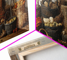 Load image into Gallery viewer, Cornucopia Wall Art, Basket Wall Decor Framed Canvas Print, Boho Wall Art, Wicker Round Bowl Art, Wicker Wall Art Print, Fall Decor