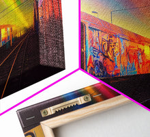 Load image into Gallery viewer, Box car graffiti art, wall decor, train box car, ready to hang canvas print wall art, rainbow train wall art