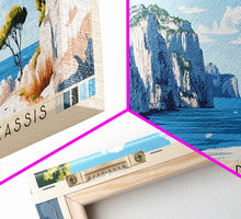 Load image into Gallery viewer, Les Calanques de Cassis, France Panoramic Print, Vacation Gift, France Wall Art, Beach Painting, Beach Decor, Large Wall Art, Wood Frame Art